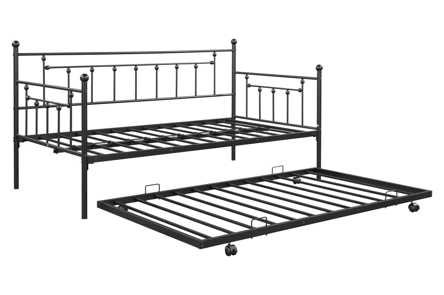 Metal Twin Daybed with Trundle/ Heavy-duty Sturdy Metal/ Noise Reduced/ Trundle for Flexible Space/ Vintage Style/ No Box Spring Needed