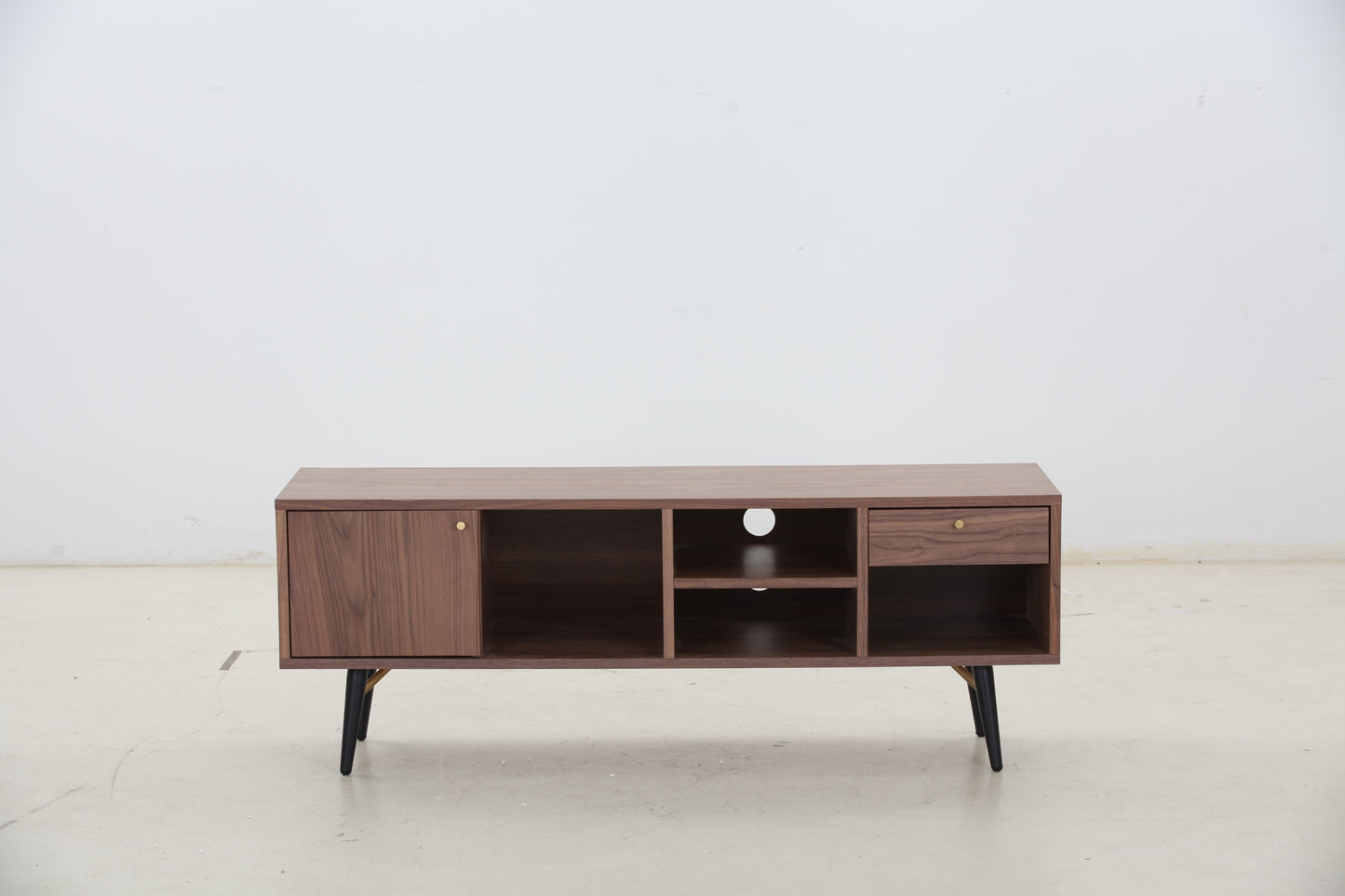 Mid-Century Modern Low Profile Media Console TV Stand, Walnut