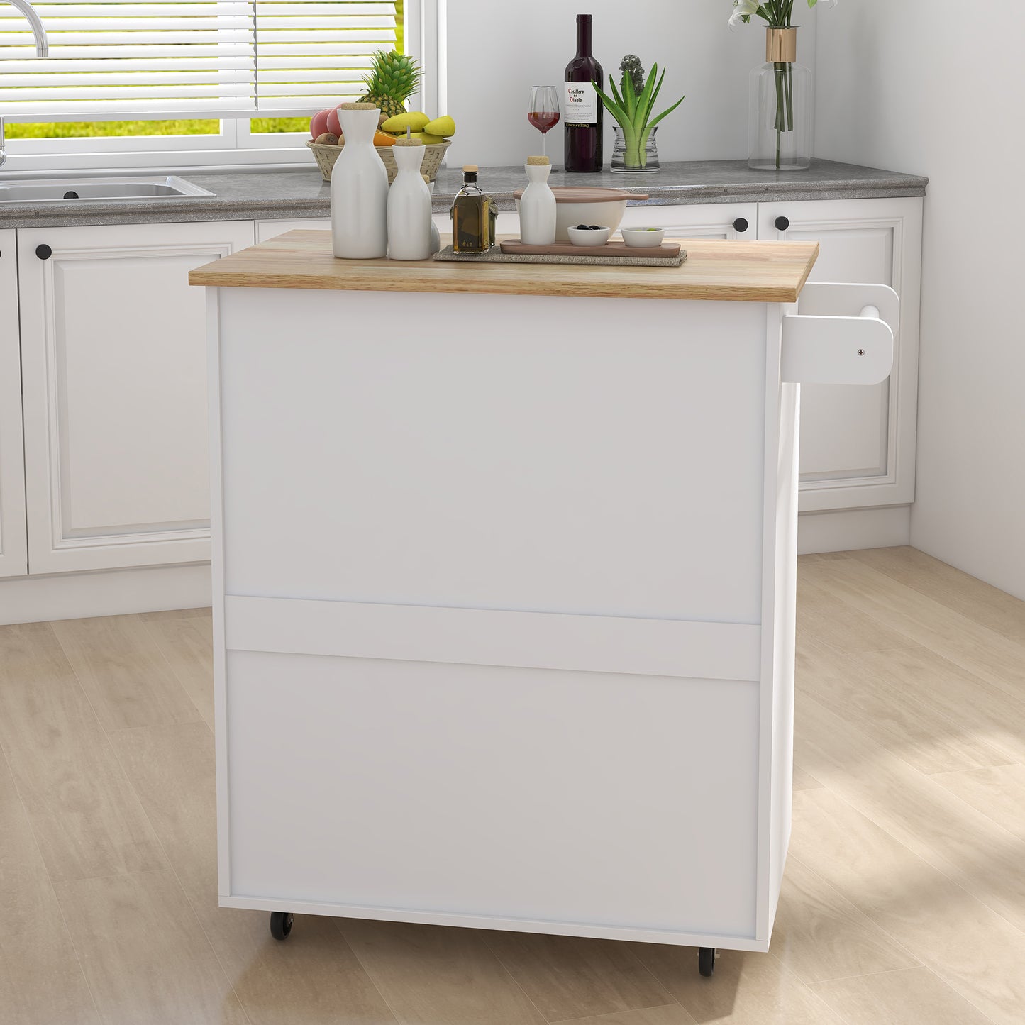 Kitchen Island Rolling Trolley Cart with Rubber Towel Rack