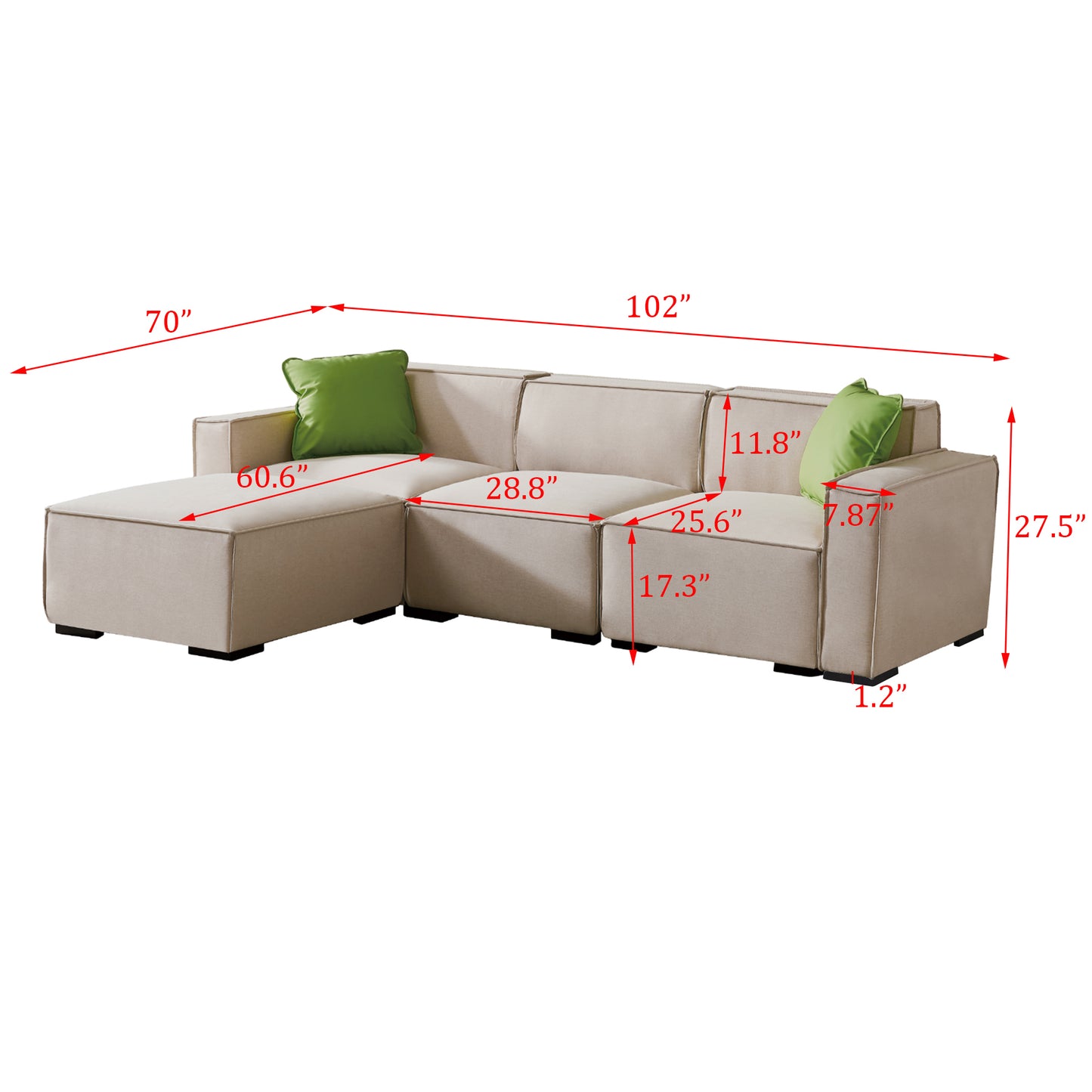 Modular Sofa L Shape with Convertible Ottoman Chaise(Beige)