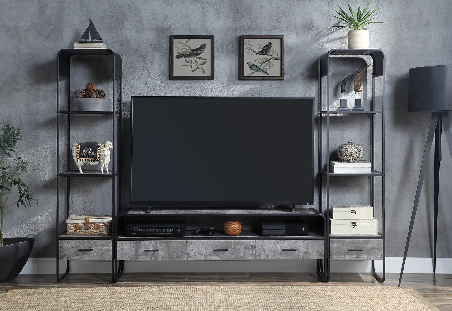 ACME Raziela TV Stand Concrete Gray & Black Finish