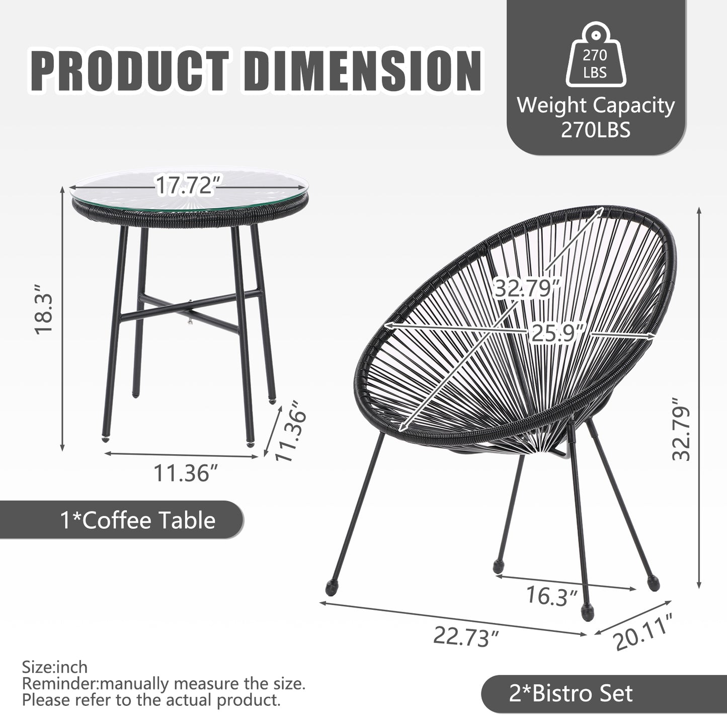 3 Piece Patio Bistro Conversation Set