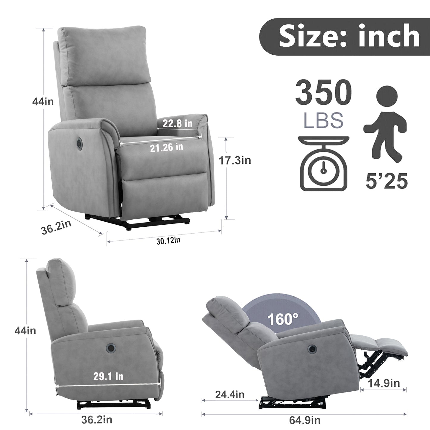 CompactLux Streamline: Space-Saver Power Recliner with USB