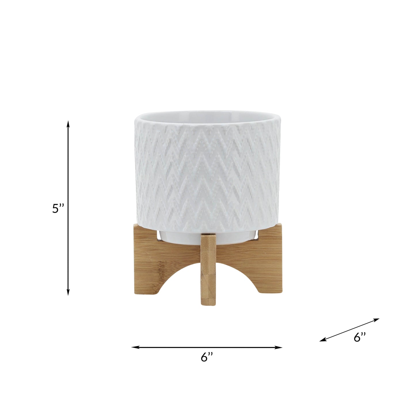 5" Chevron Planter with Stand - White