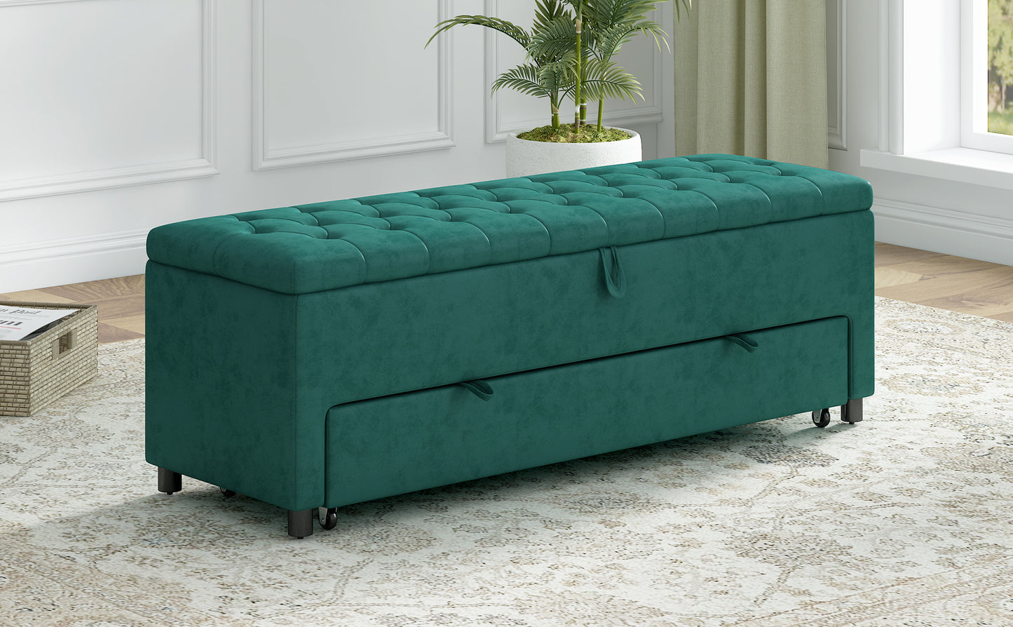 51.2" Button-Tufted Ottoman with Safety Close