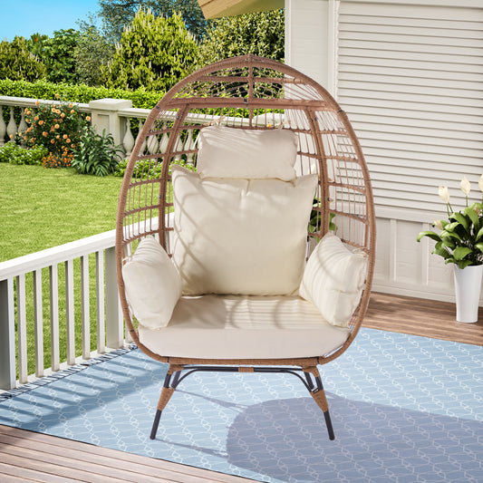 Wicker Egg Chair, Oversized Indoor Outdoor Lounger - Beige