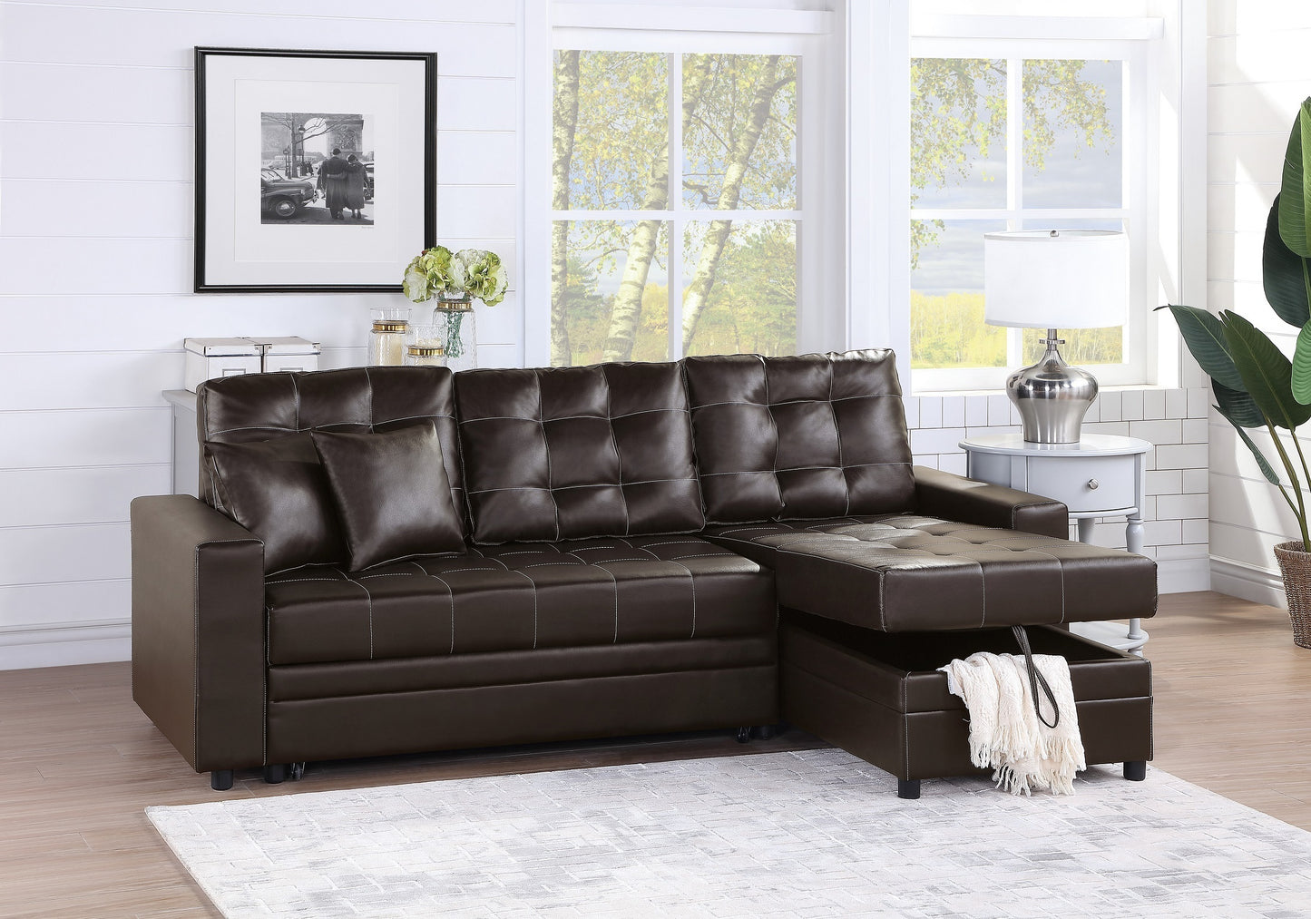 Espresso Convertible Sectional Pull Out Bed