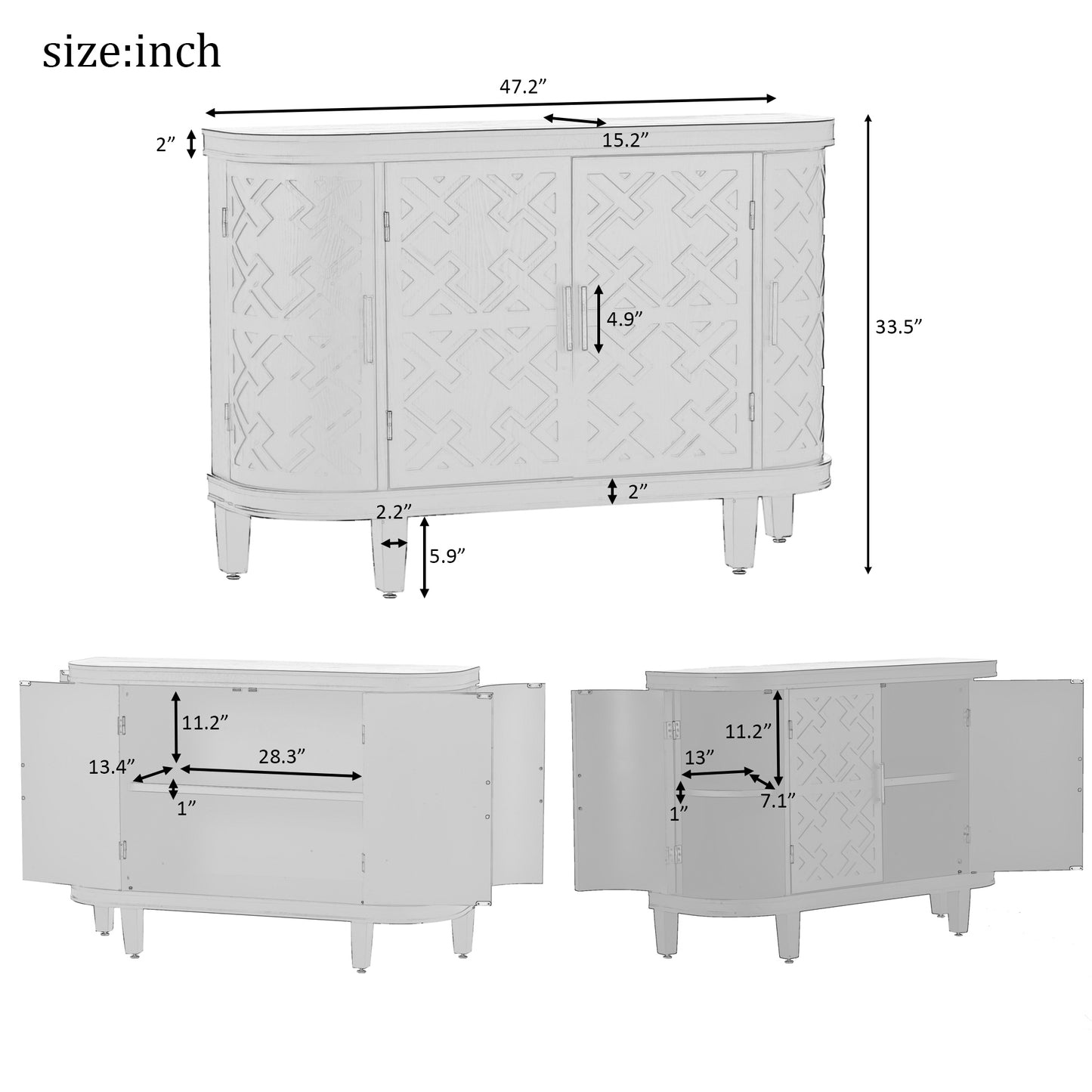 U-Style Accent Storage Cabinet Sideboard Wooden Cabinet with Antique Pattern Doors for Hallway, Entryway, Living Room, Bedroom