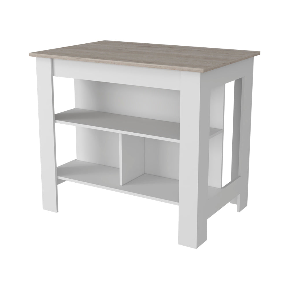 Kitchen Island Antibacterial Dozza, Three Shelves, Light Gray / White Finish