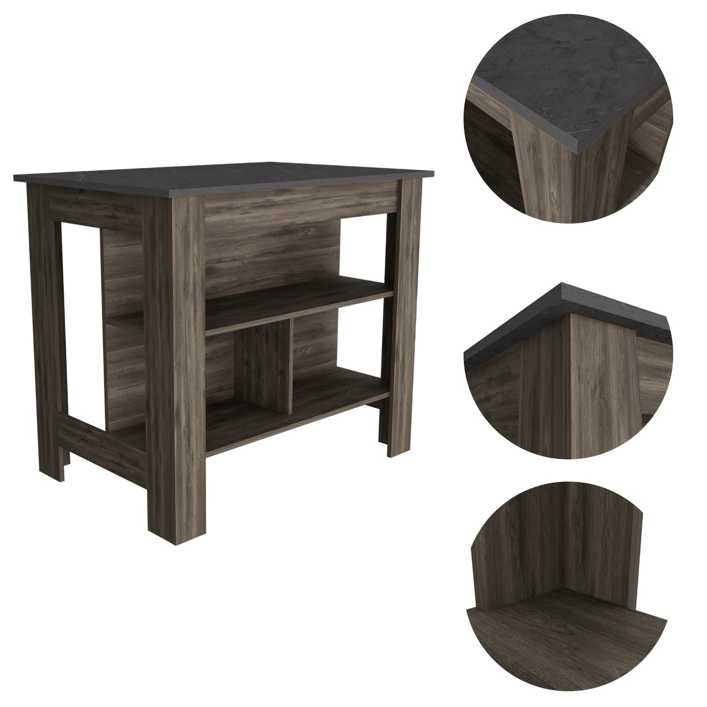 Cala Kitchen Island, Four Legs, Three Shelves  -Dark Brown / Onyx