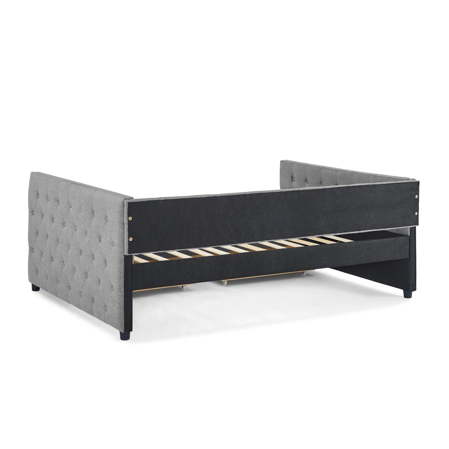 Upholstered Full Size Daybed with Two Drawers, with Button and Copper Nail on Square Arms, Grey (82.75''x58''x30.75'')