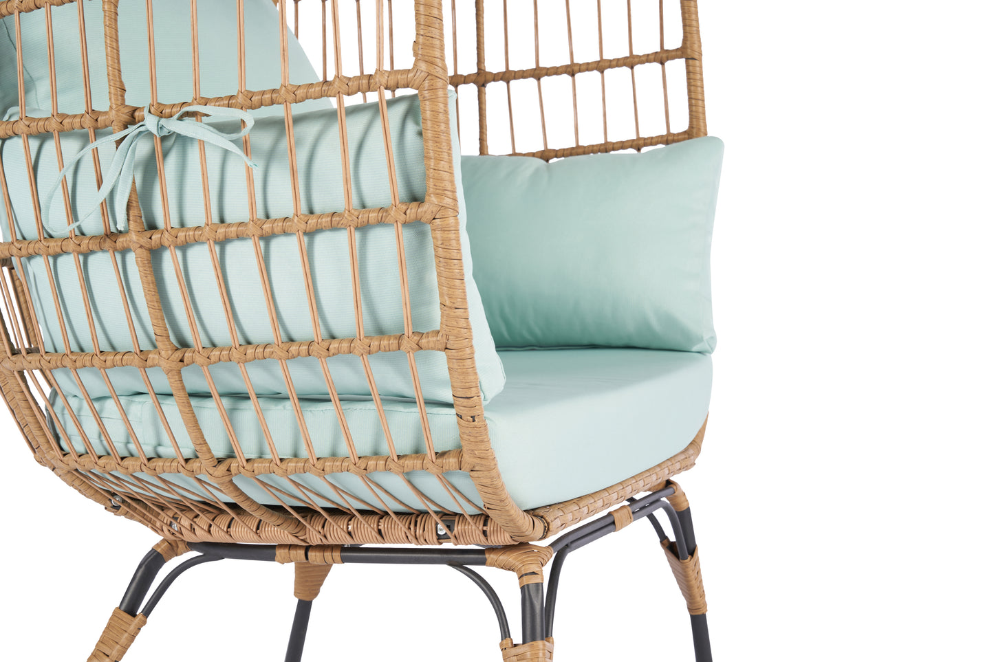 Wicker Egg Chair, Oversized Indoor Outdoor Lounger- Light Blue