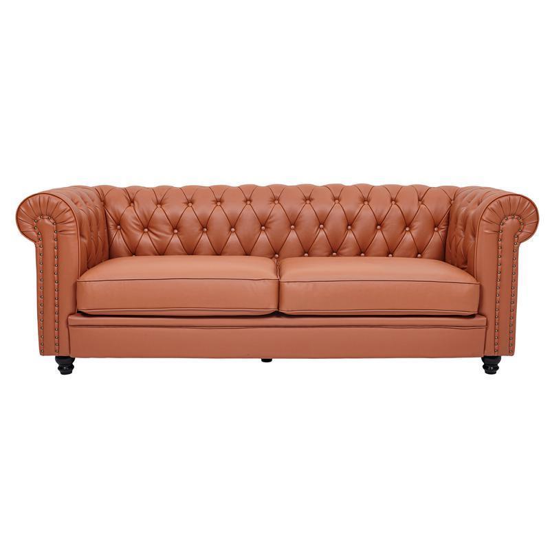 classic sofa 3-seat genuine leather solid wood oak feet