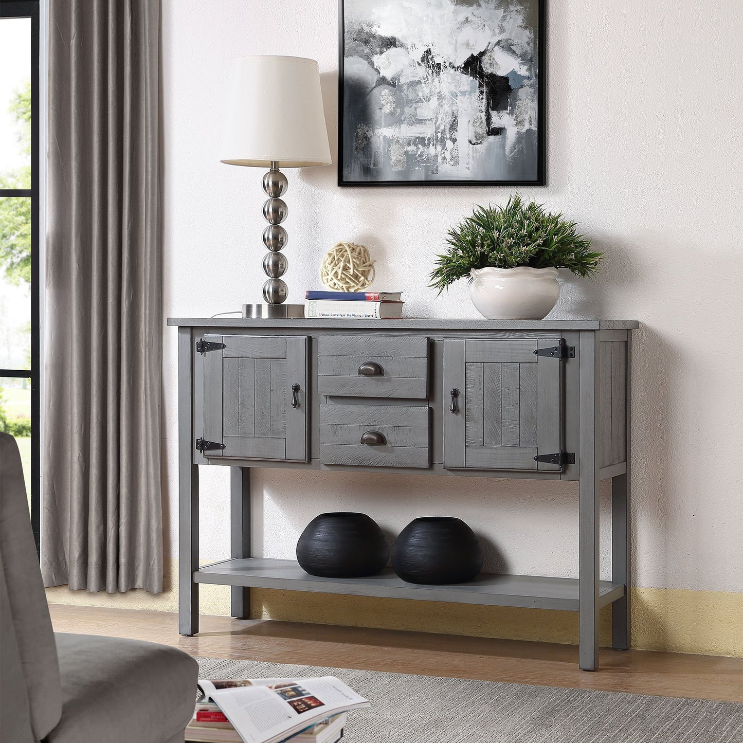 48'' Solid Wood Sideboard Console Table with 2 Drawers and Cabinets