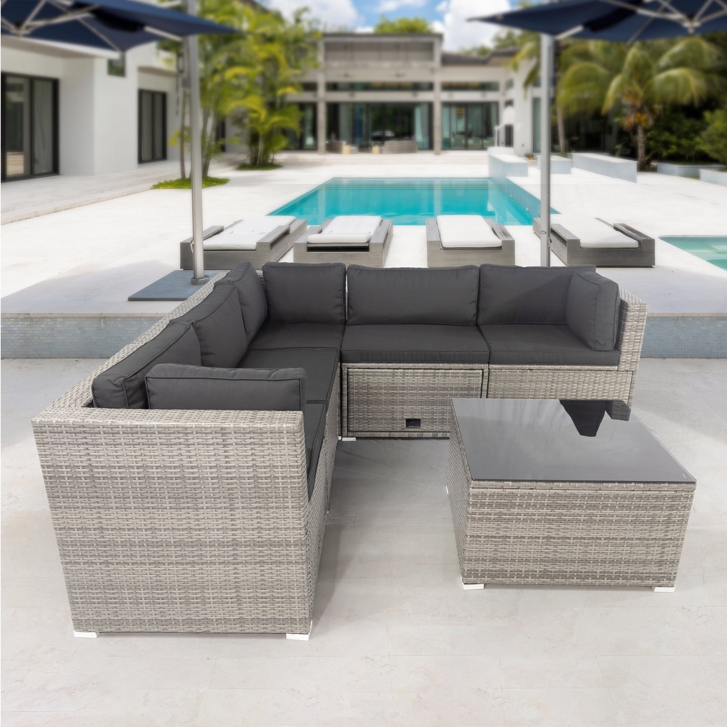 6pcs Rattan Sectional Outdoor Furniture Cushioned  Sofa Set