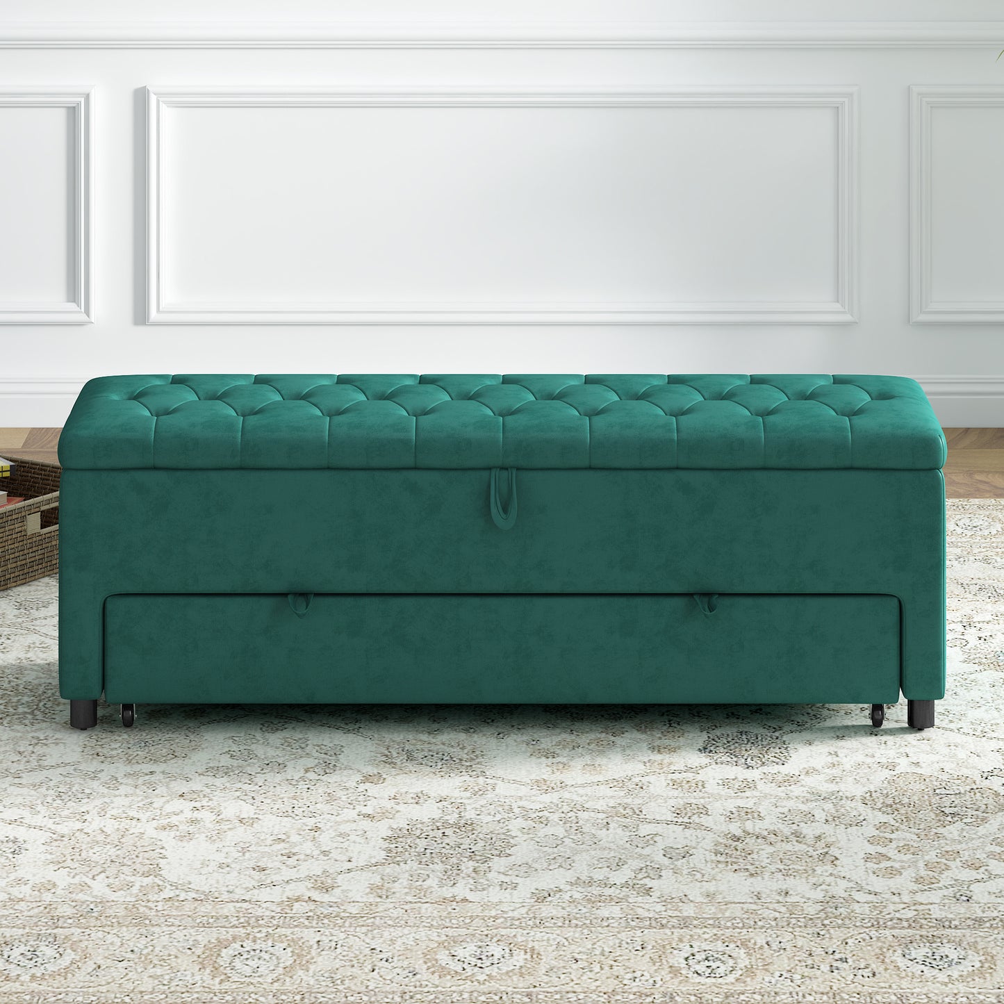 51.2" Button-Tufted Ottoman with Safety Close