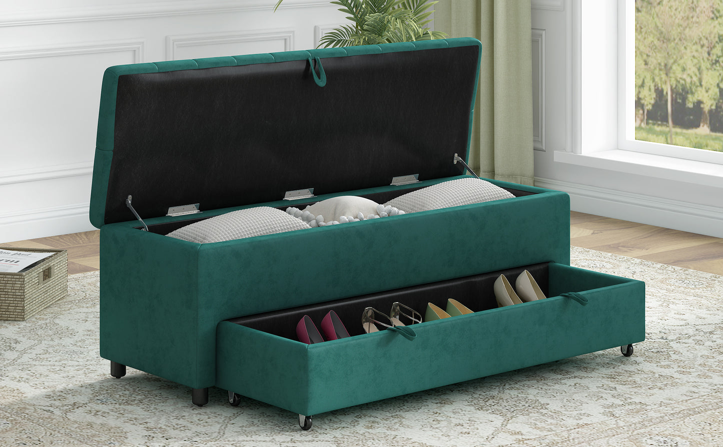 51.2" Button-Tufted Ottoman with Safety Close