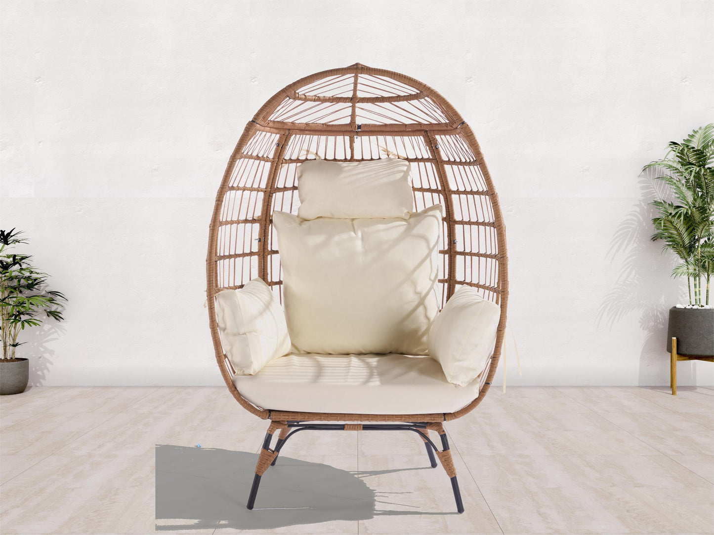 Wicker Egg Chair, Oversized Indoor Outdoor Lounger - Beige