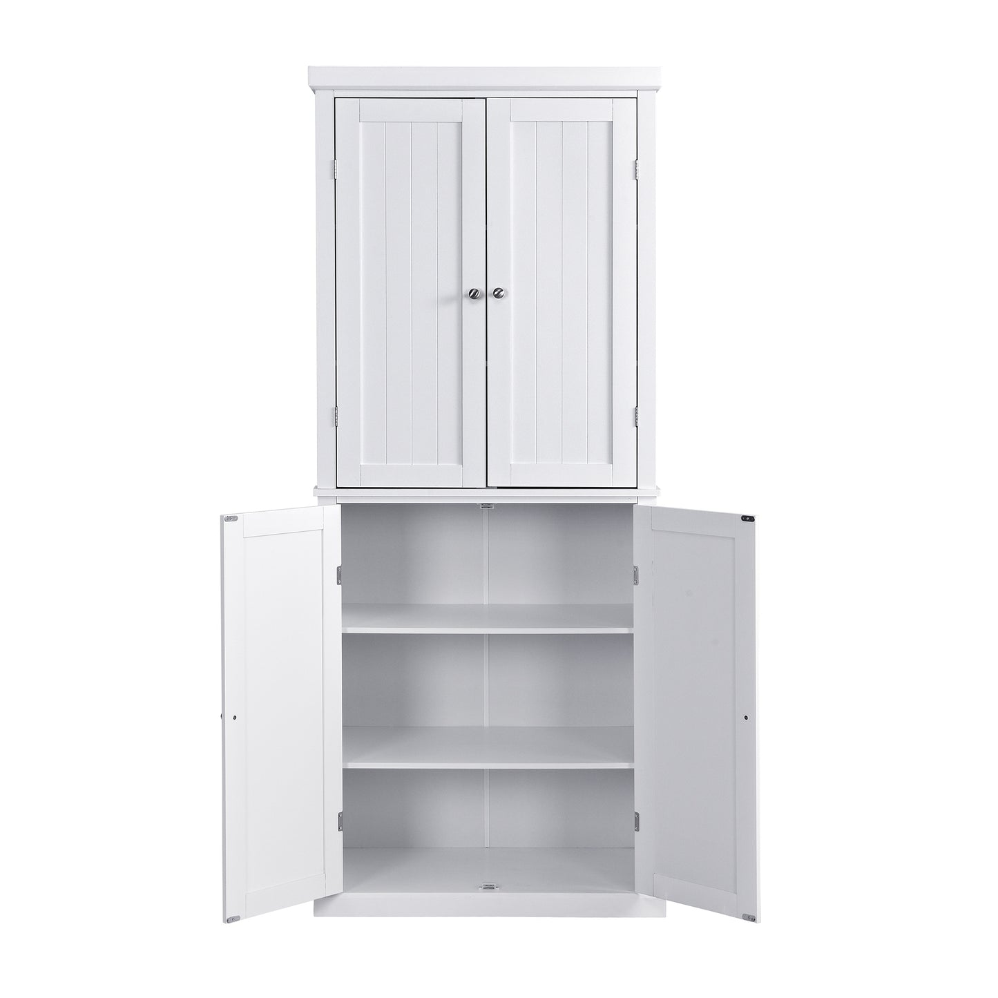 TOPMAX Freestanding Tall Kitchen Pantry, 72.4" Minimalist Kitchen Storage Cabinet Organizer with 4 Doors and Adjustable Shelves, White