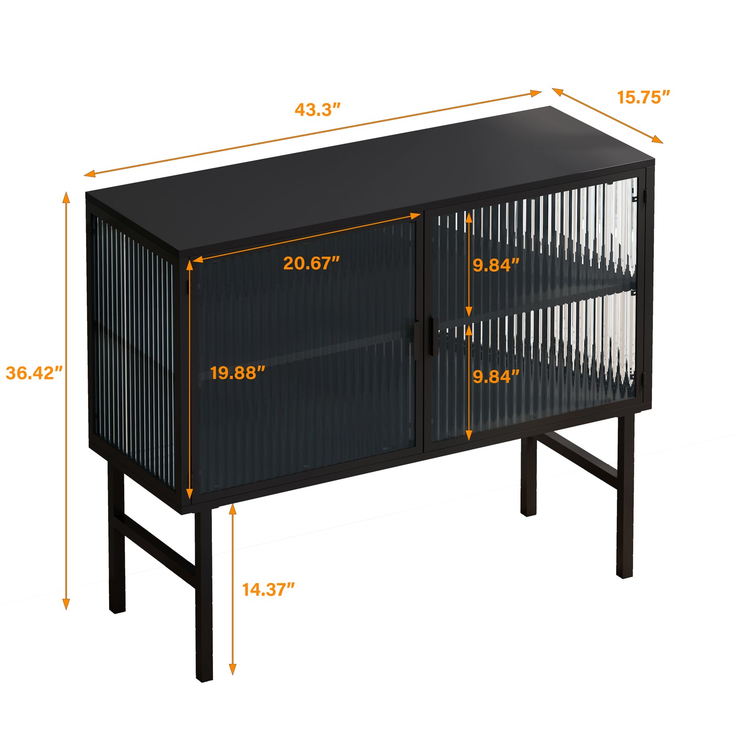 43.31"Glass Doors Modern Two-Door Cabinet with Featuring Two-tier Storage for Entryway Living Room