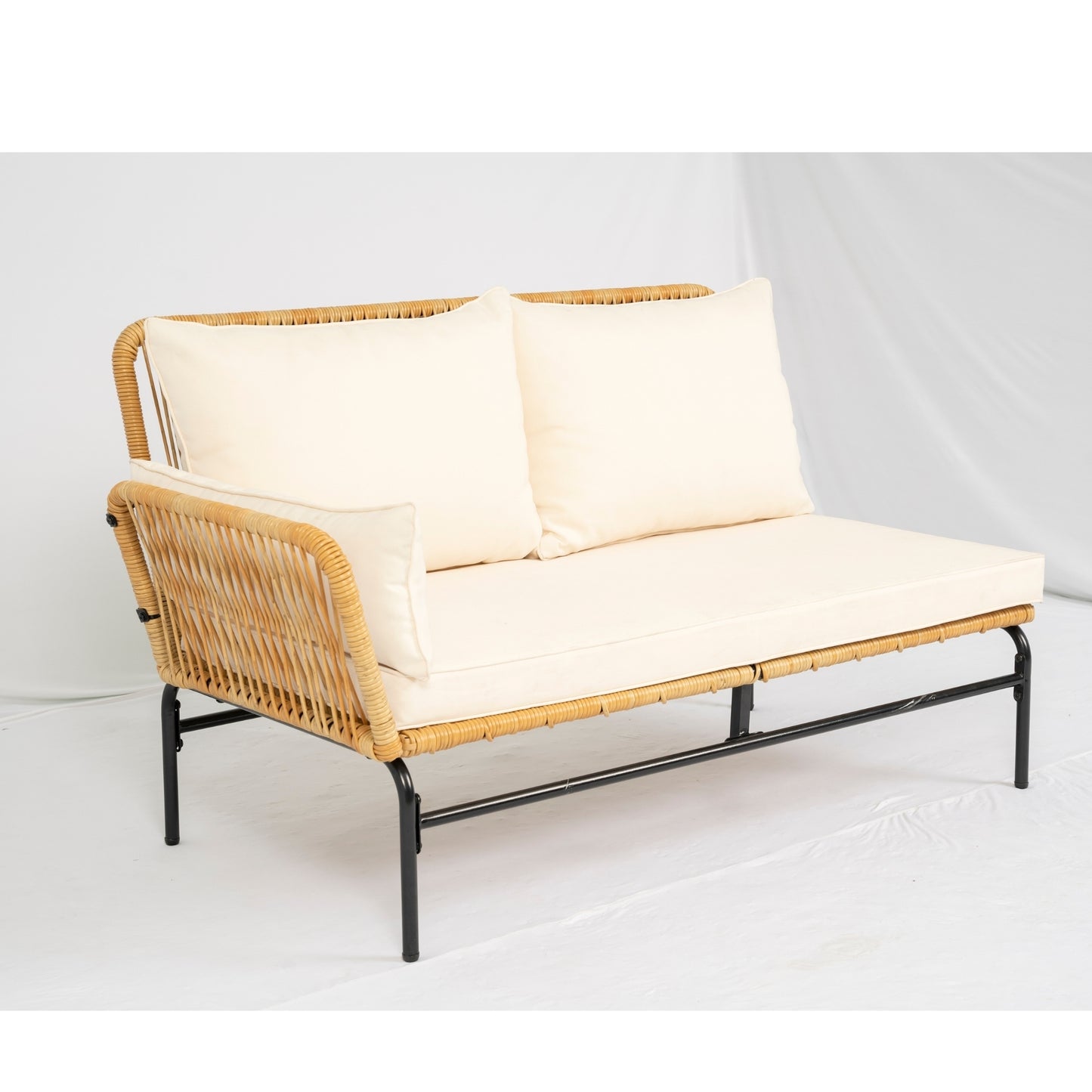 Modern 3-Piece Patio Furniture Set -Yellow Wicker + Creme Cushion