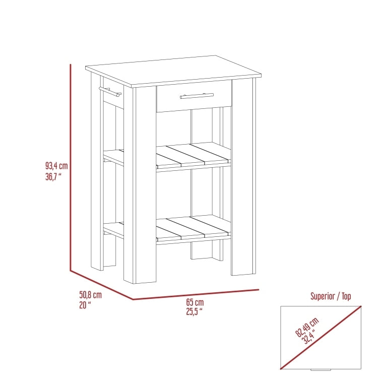 Kitchen Island 23 Inches Dozza with Single Drawer and Two-Tier Shelves, Black Wengue / Light Oak Finish