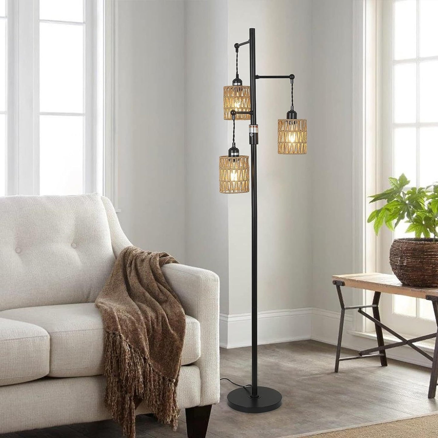 Catherine 3-Lights Boho Floor Lamp with Stepless Dimmer