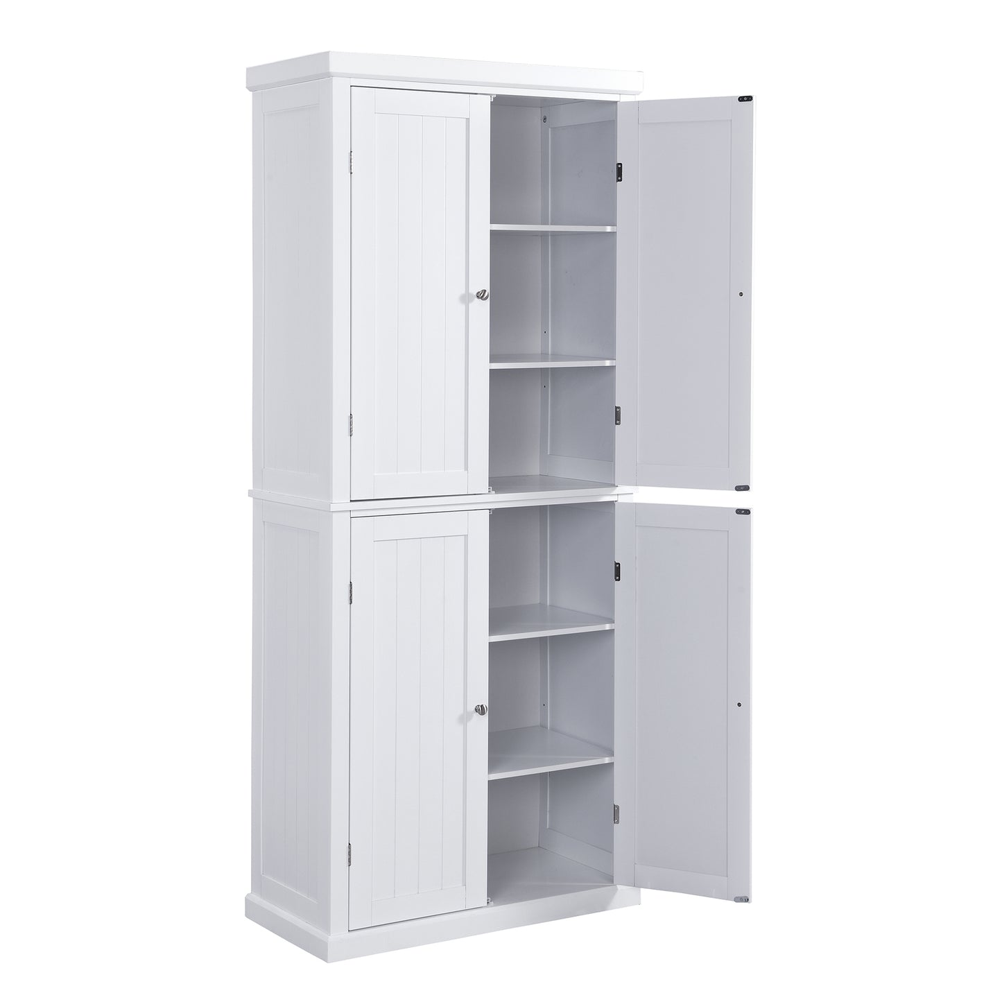 TOPMAX Freestanding Tall Kitchen Pantry, 72.4" Minimalist Kitchen Storage Cabinet Organizer with 4 Doors and Adjustable Shelves, White