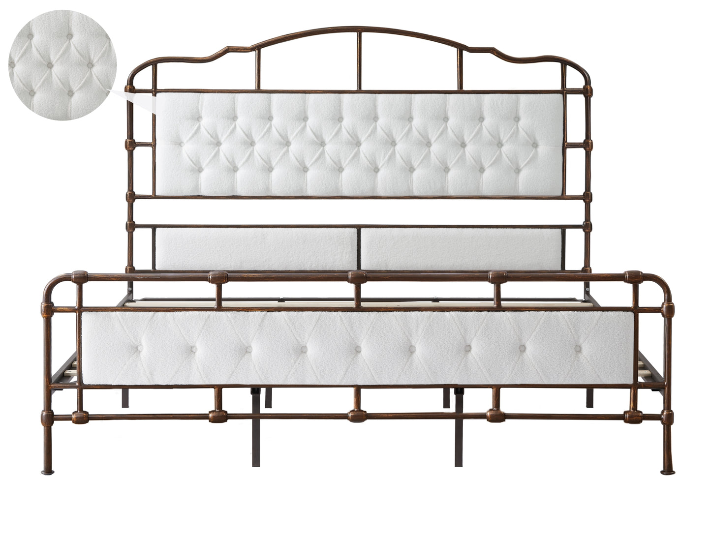 King/Queen Size Metal Platform Bed with Upholstered Headboard and Tail
