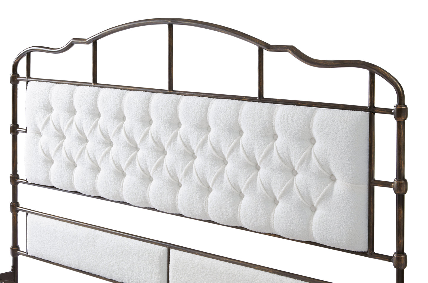 King/Queen Size Metal Platform Bed with Upholstered Headboard and Tail