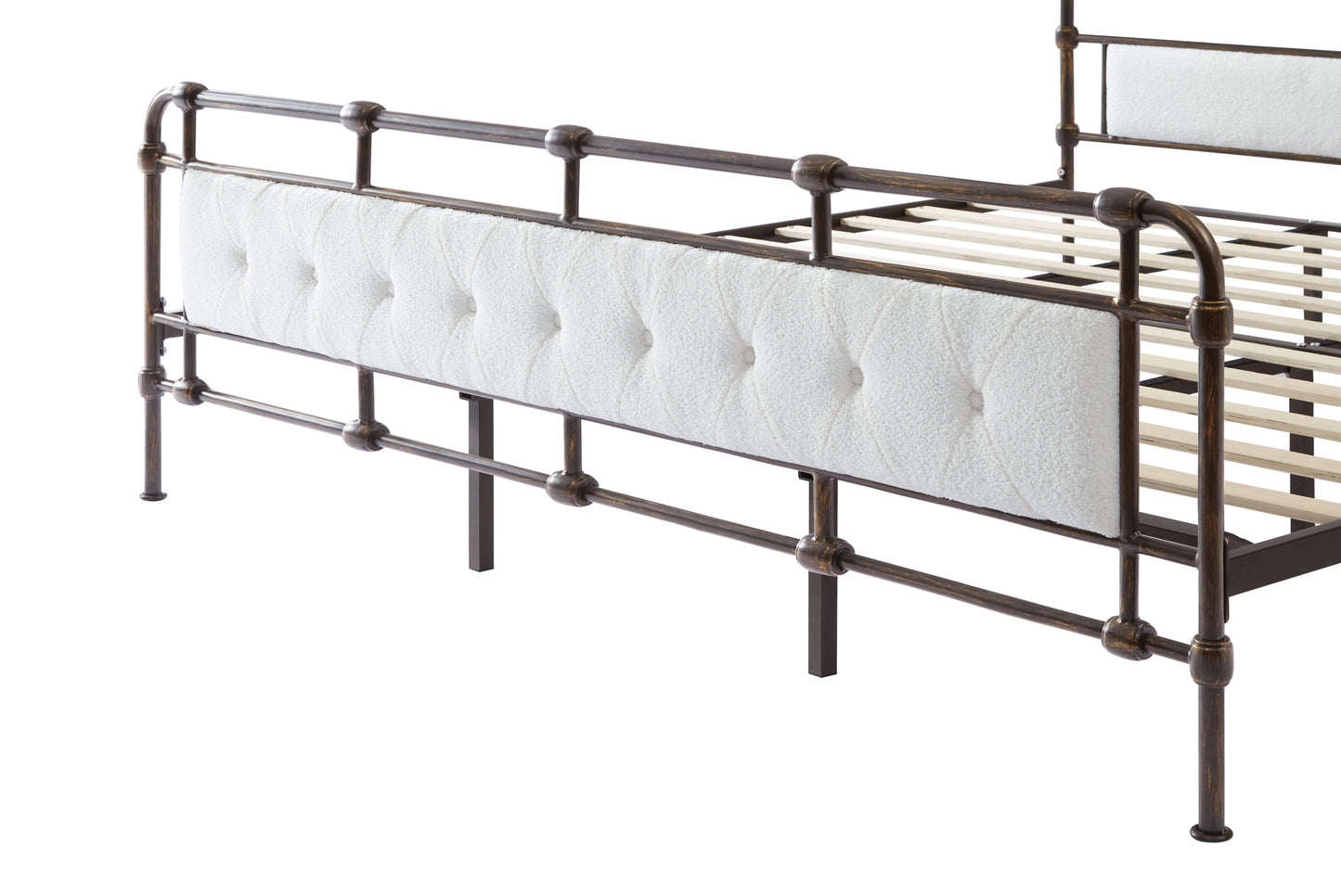 King/Queen Size Metal Platform Bed with Upholstered Headboard and Tail