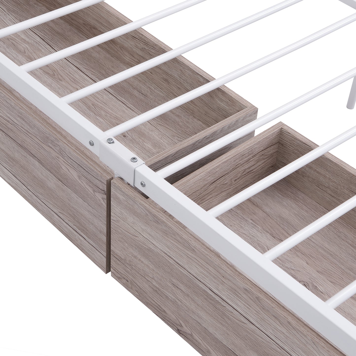 Full Size Metal Platform Bed Frame with Four Drawers, White