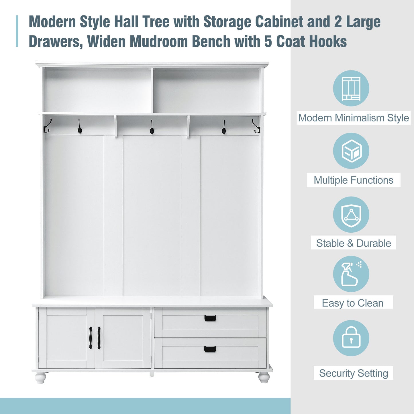 ON-TREND Modern Style Hall Tree with Storage Cabinet and 2 Large Drawers