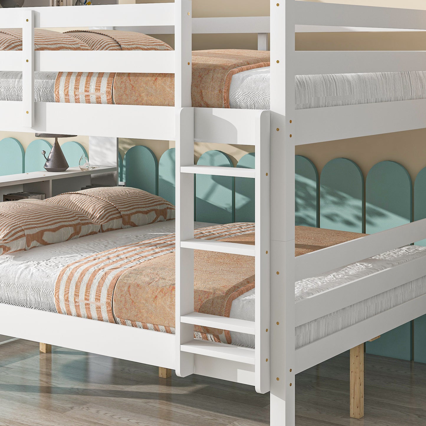 Full Over Full Bunk Beds with Bookcase Headboard,