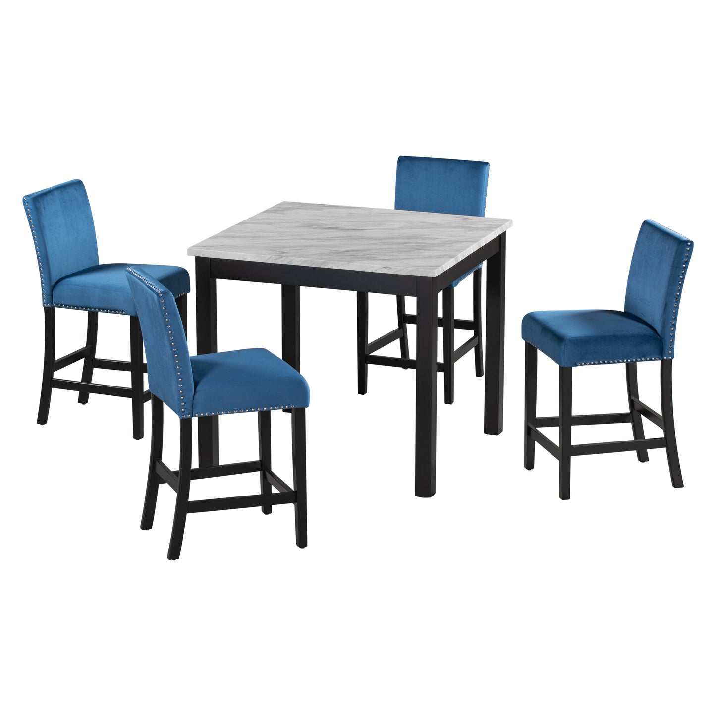 5-piece Counter Height Dining Table Set with Faux Marble Dining Table