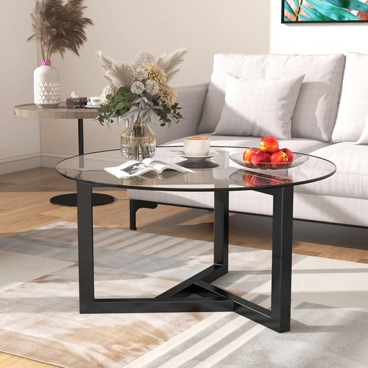 Round Glass Coffee Table  (Black)