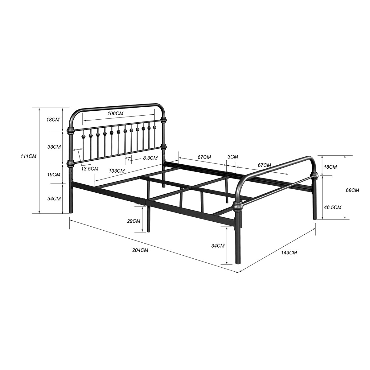 Farmhouse Metal Bed Frame Size: Full - BLACK