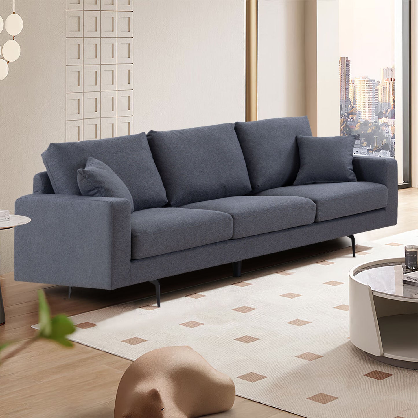 Modern Grey Three-Seat Sofa