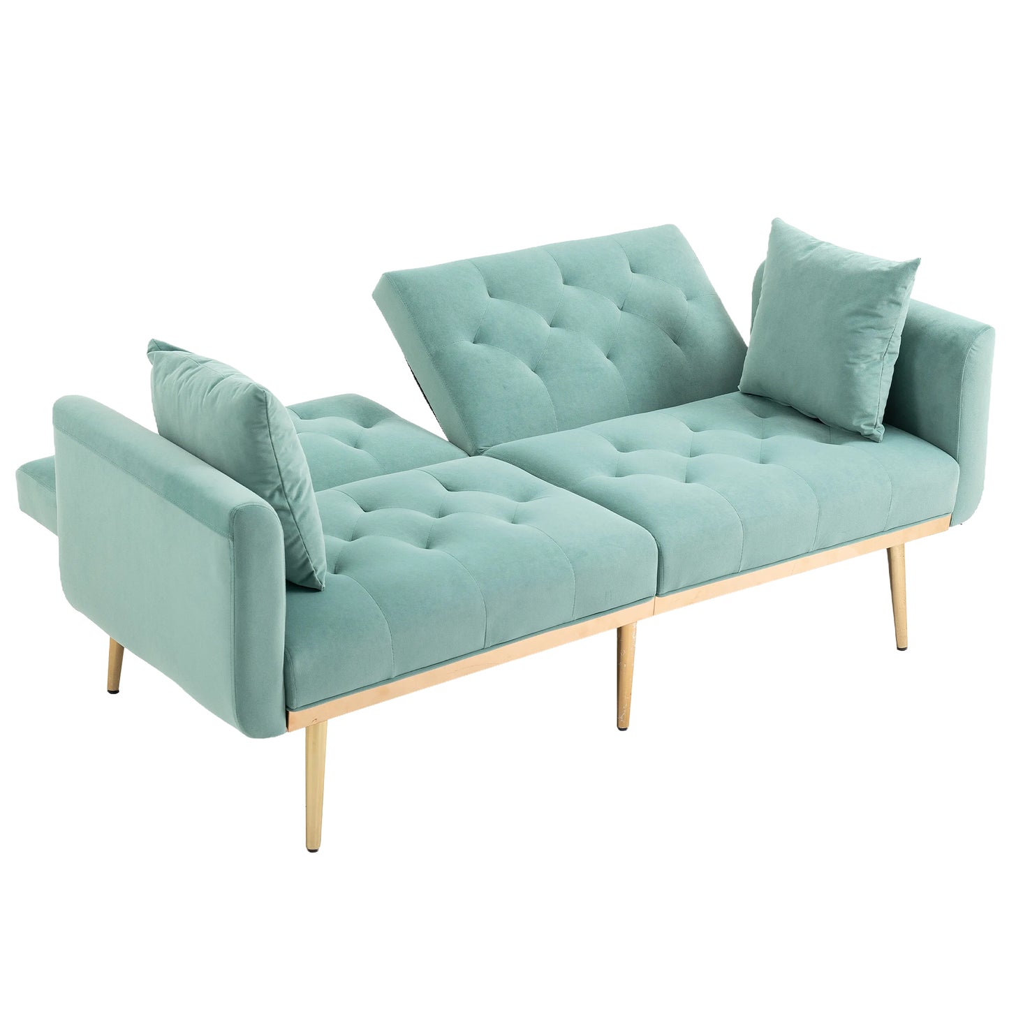 Velvet Accent Sofa with Gold Legs, Light Teal