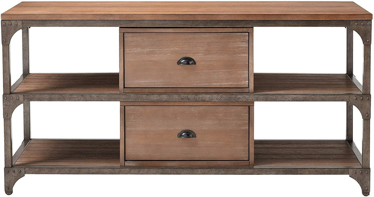 ACME Gorden TV Stand in Weathered Oak & Antique Silver