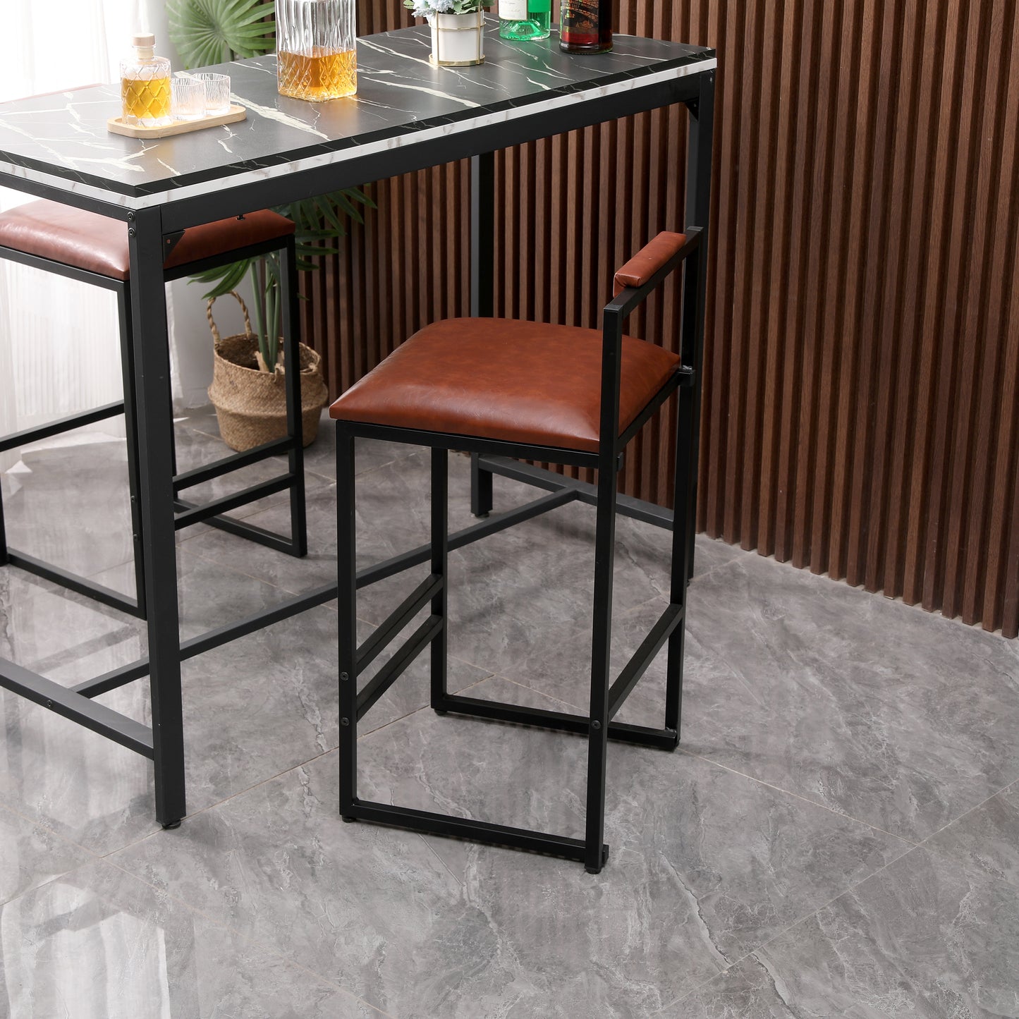 Modern Set of 2 Counter Height Bar Stools -Brown