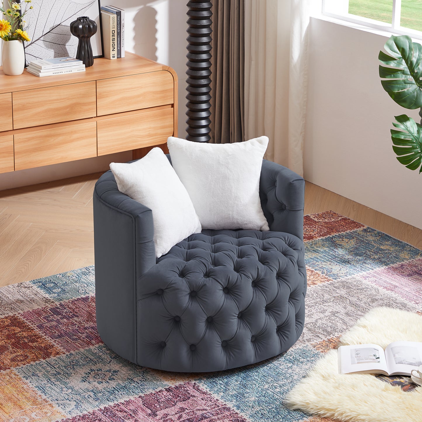 Ceianna Upholstered Swivel Barrel Chair