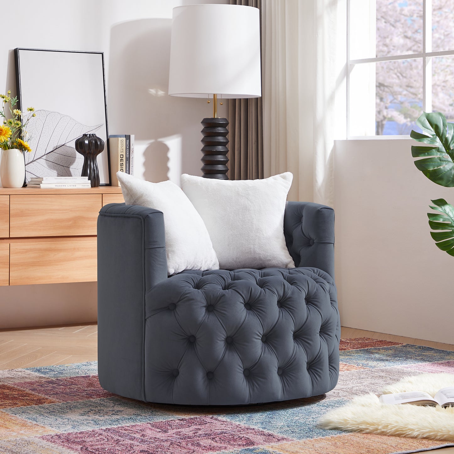 Ceianna Upholstered Swivel Barrel Chair