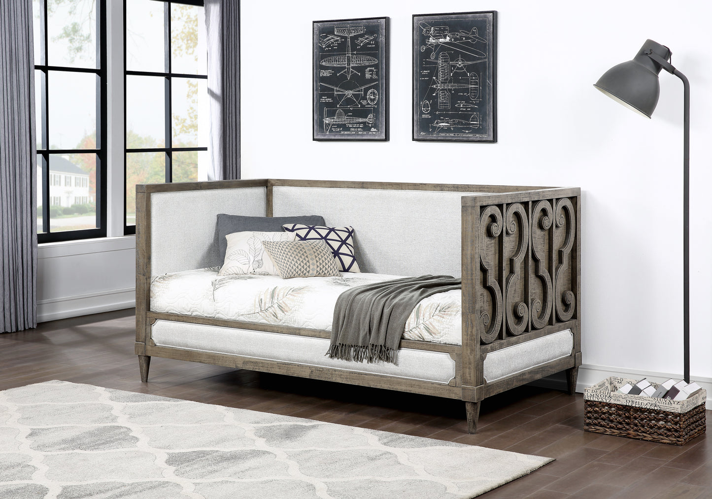 ACME Artesia Daybed Tan Fabric & Salvaged Natural Finish