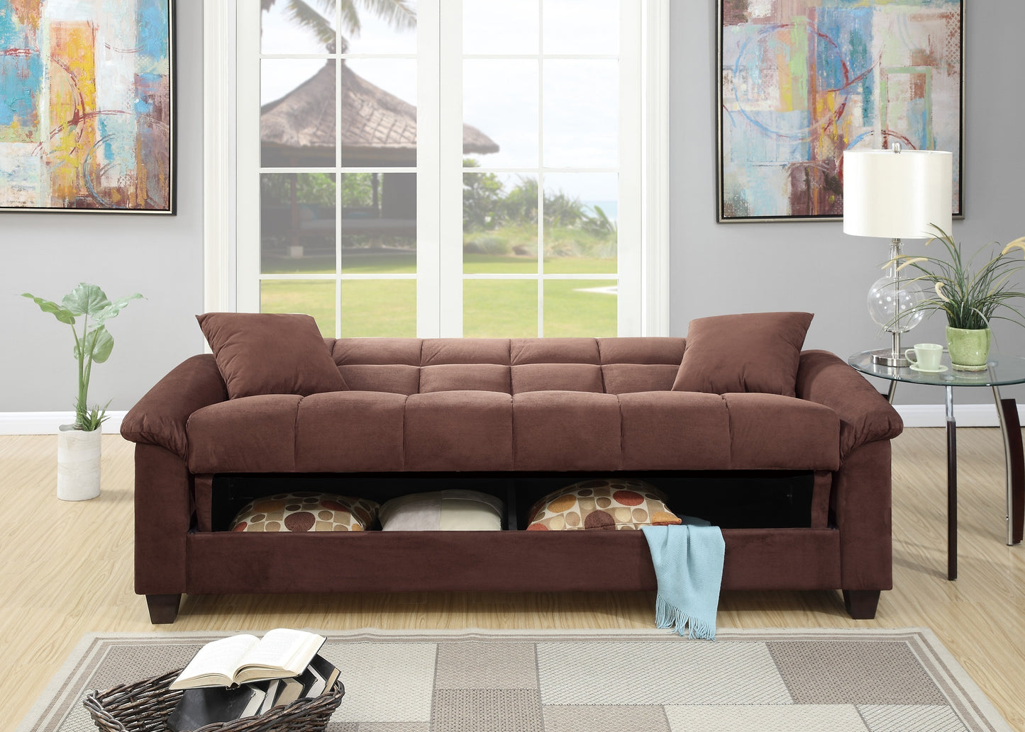 Calley Plush Contemporary Living Room Adjustable Sofa-Chocolate