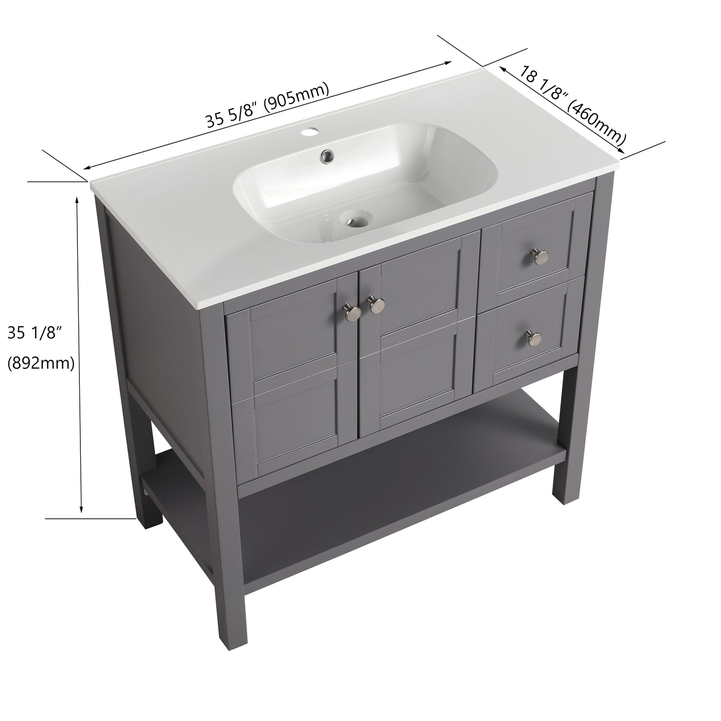 Bathroom Vanity With Soft Close Drawers and Gel Basin, Grey