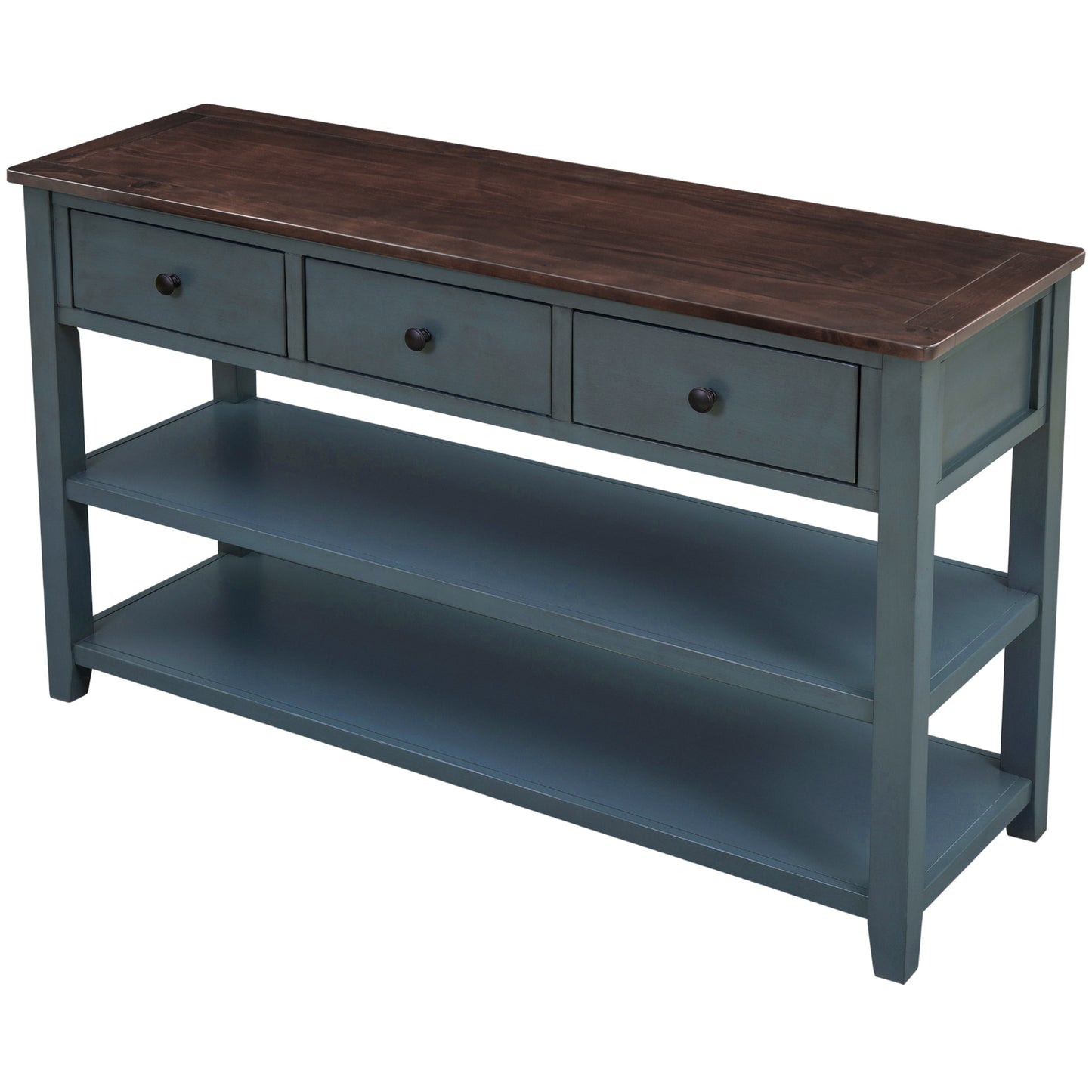 TREXM Retro Design Console Table with Two Open Shelves - Navy