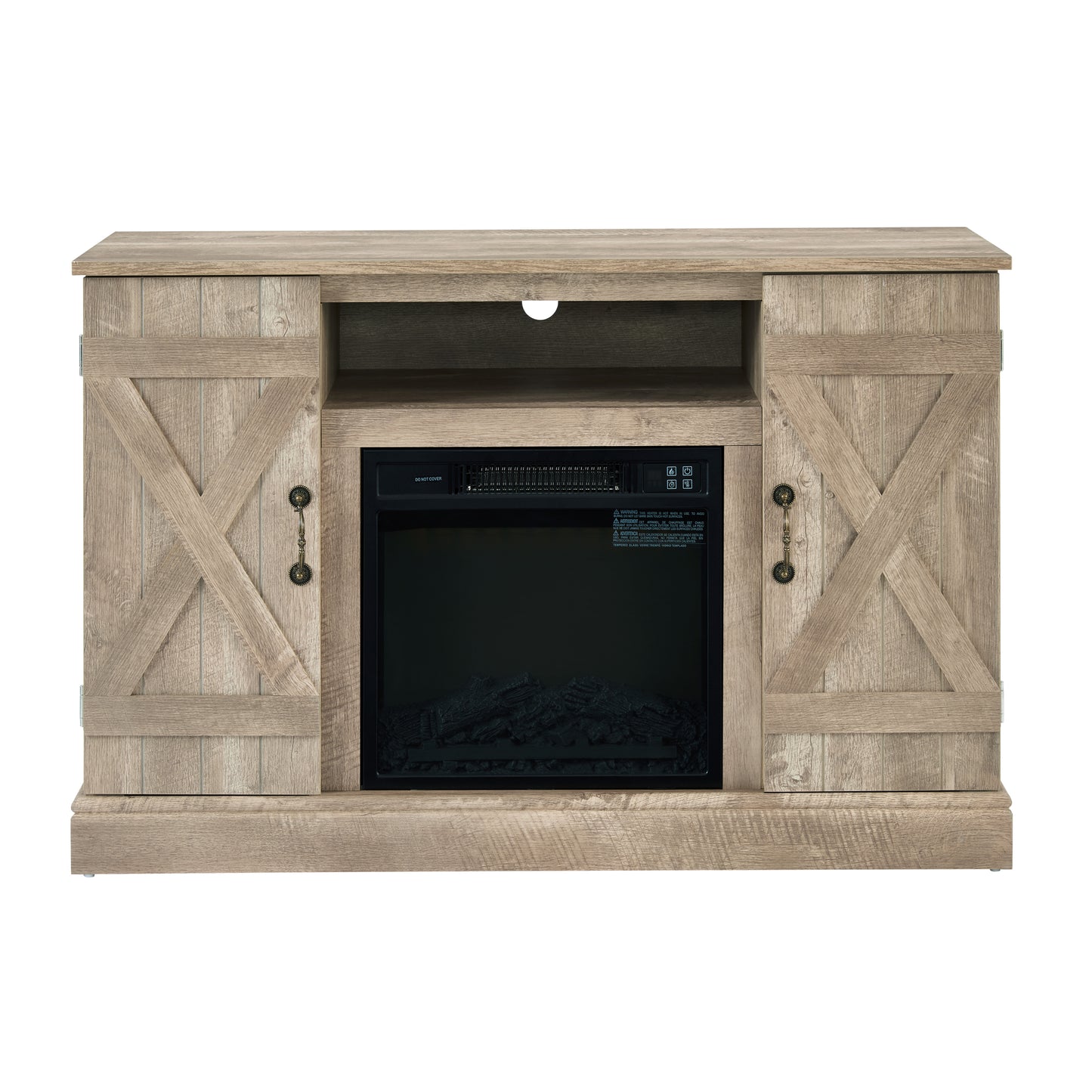 Farmhouse Classic Media TV Stand Antique Entertainment Console with 18" Fireplace Insert for TV up to 50"