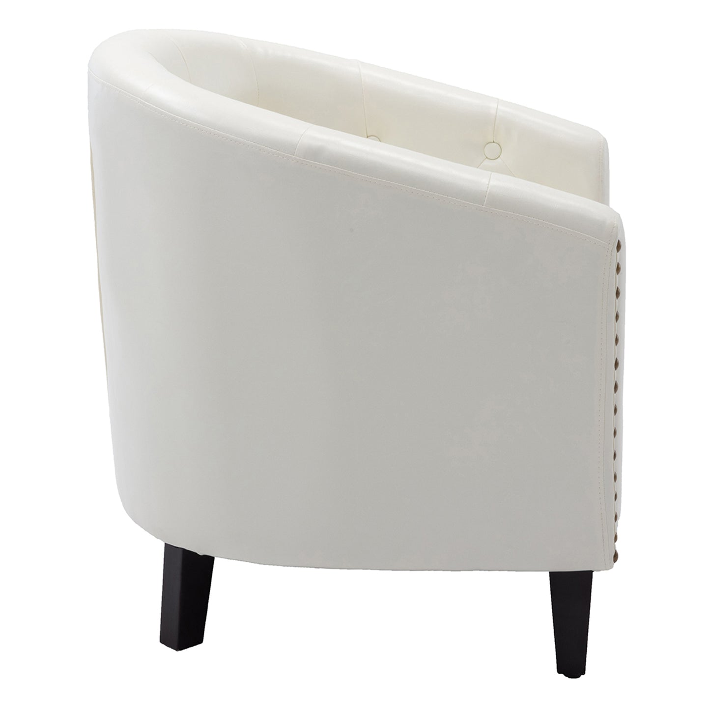 Modern White Nailhead Trim PU Leather Tufted Barrel Accent Chair