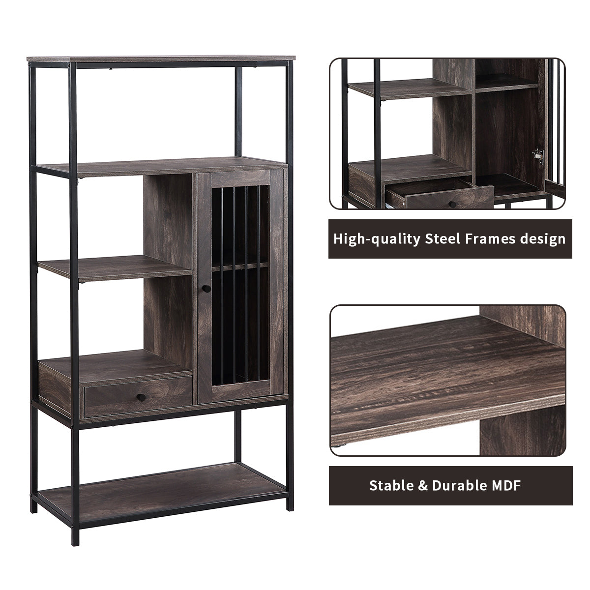 Parquan 5 Tier Display Shelf with Doors and Drawers